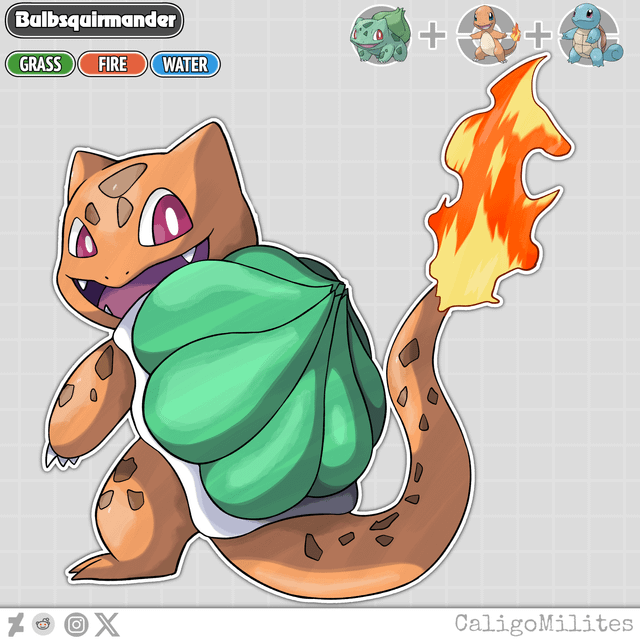 charmander-bulbasaur-and-squirtle-triple-pokemon-fusion-v0-72gxu14uiioc1 Charmander: Tìm hiểu về Pokémon hệ Lửa biểu tượng
