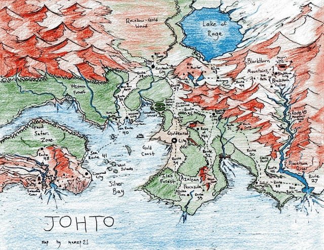 Bản đồ vùng Johto trong thế giới Pokemon