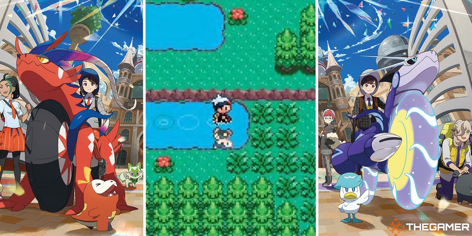 split-image-showing-pokemon-ruby-gameplay-spliced-into-picture-of-scarlet-and-violet-official-art Bách khoa Pokemon Games