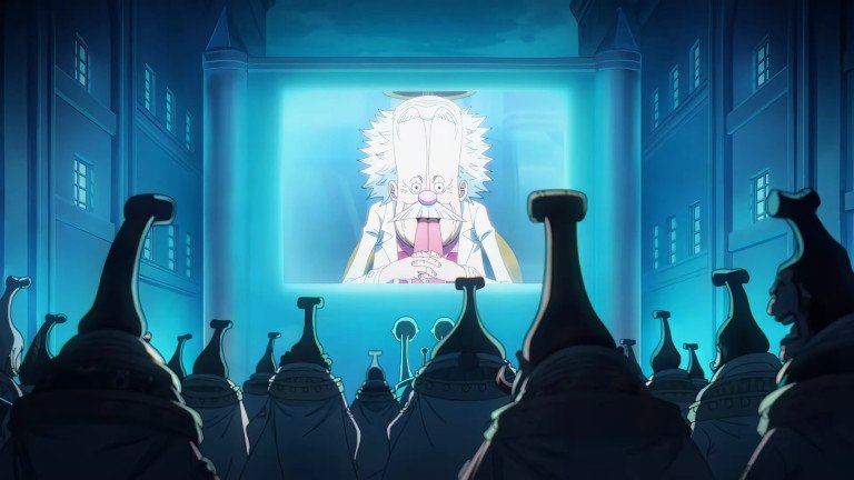 Thiên Long Nhân tại Marijois, bao gồm Thánh Shalria, theo dõi thông điệp của Vegapunk trong One Piece Egghead