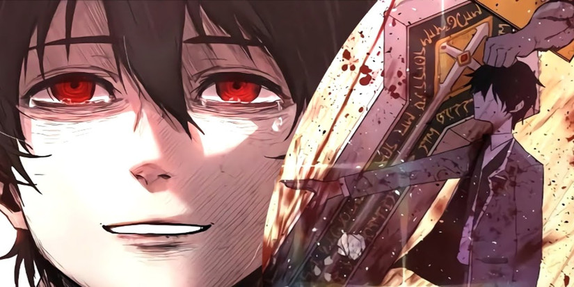 Nhân vật chính từ manhwa The Warrior Returns với ánh mắt báo thù, hình ảnh đại diện cho những câu chuyện manhwa cho fan Solo Leveling