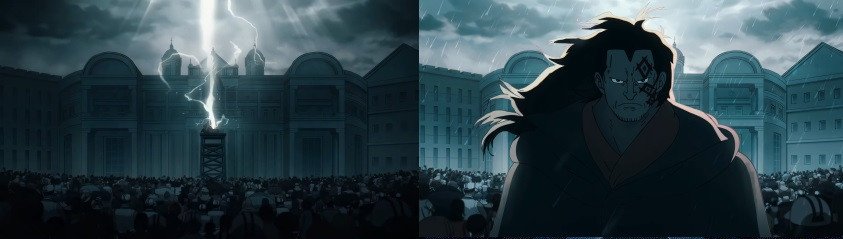 Khoảnh khắc Dragon xuất hiện tại Logue Town, một hồi tưởng quan trọng trong One Piece Egghead opening