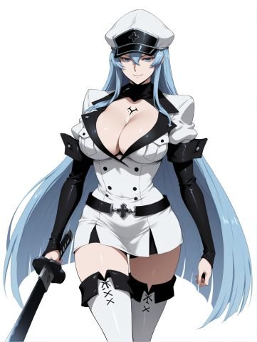 Esdeath Akame Ga Kill với ánh mắt sắc lạnh và mái tóc xanh