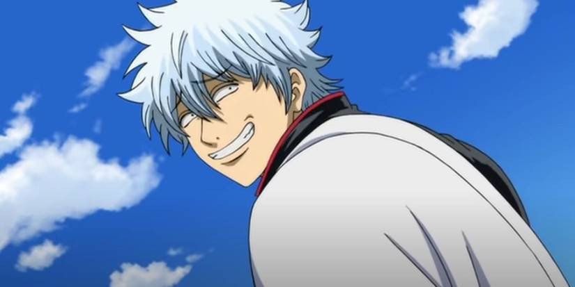 Gintoki Sakata trong một khoảnh khắc hài hước ở anime Gintama, một ví dụ của anime khởi đầu nhạt nhòa kết thúc bùng nổ