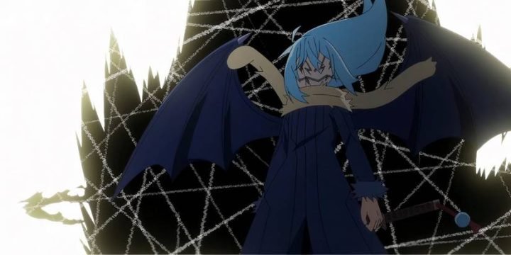 Hình ảnh Rimuru Tempest trong hình dạng Slime của mình, với vẻ mặt buồn bã hoặc lo lắng