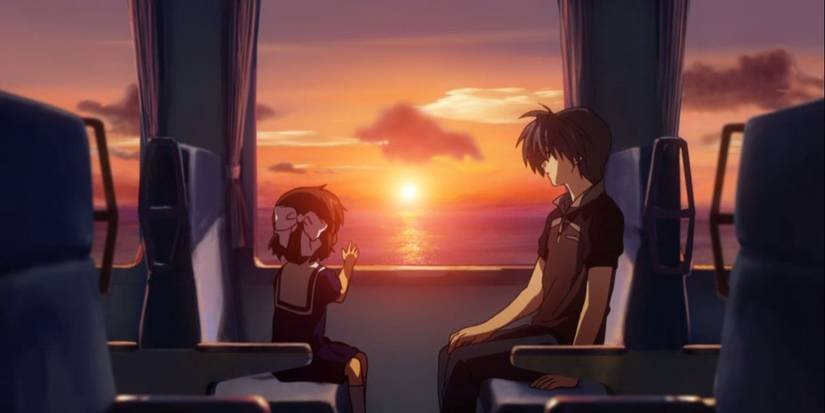 Tomoya và con gái Ushio đứng dưới tán cây anh đào, hình ảnh biểu tượng của nỗi buồn và tình yêu gia đình