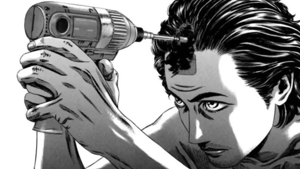 Nakoshi và thí nghiệm khoan sọ kỳ lạ trong manga Homunculus, khám phá chấn thương tâm lý con người.