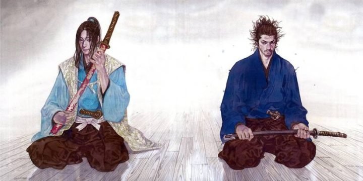 Miyamoto Musashi và Sasaki Kojiro giao chiến, biểu tượng cho những trận đấu kinh điển mà anime Vagabond có thể mang lại.