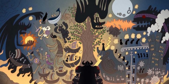 Bức tranh tường cổ đại ở Elbaf mô tả Nika và Người Khổng Lồ Loki chiến đấu