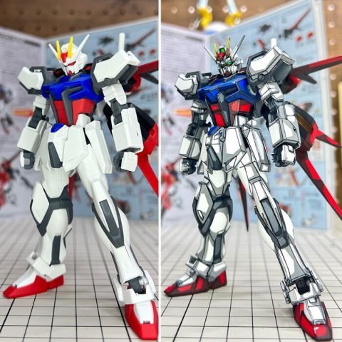 Mô hình Gundam hoàn thiện với kỹ thuật tô màu 2D anime, góc nhìn cận cảnh các chi tiết được vẽ tỉ mỉ