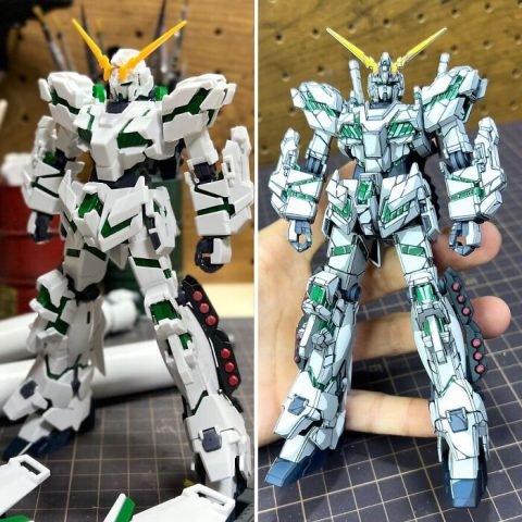 Gundam phiên bản 2D anime với hiệu ứng đổ bóng sắc nét và đường viền đậm, tái hiện phong cách hoạt hình