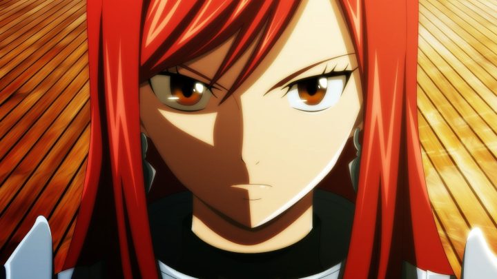 Erza Scarlet trong một trong nhiều bộ giáp của cô, thể hiện vẻ đẹp mạnh mẽ của một nhân vật anime ngoại hình hấp dẫn