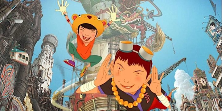 Hai nhân vật chính Black và White trong bối cảnh thành phố Takaramachi đầy bạo lực của Tekkonkinkreet.